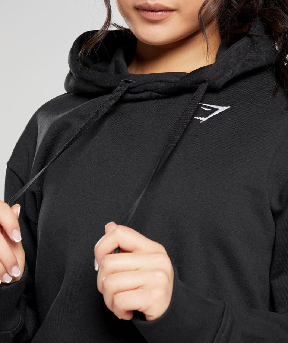 Bluzy Z Kapturem Damskie Gymshark Treningowe Oversized Czarne | PL 2728QMA